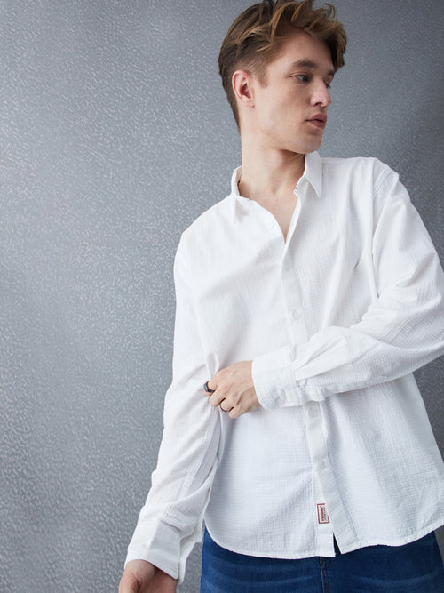 Voltedge Men Solid Cotton Relaxed Fit Full Sleeve Shirt