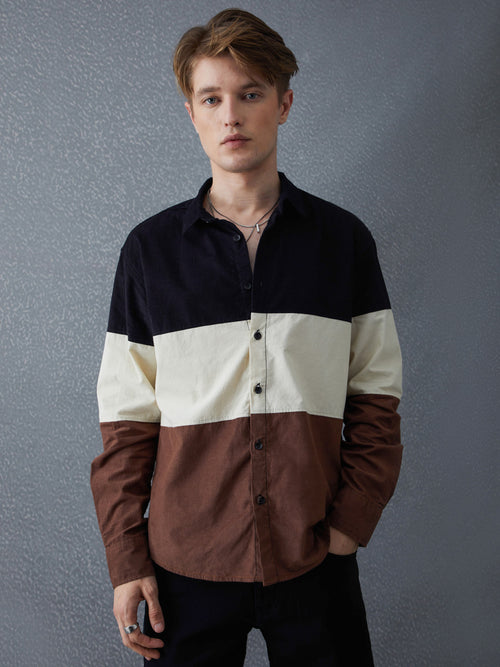 Voltedge Men Color Block Cotton Relaxed Fit Full Sleeve Shirt