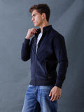 Men Regular Fit Navy High Neck Full Zip Sweatshirt