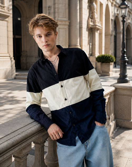 Voltedge Men Color Block Cotton Relaxed Fit Full Sleave Shirt