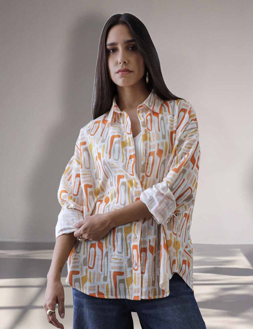Women Oversize Multi Printed Cotton Casual shirt