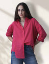 Thrust Relax Fit Street Vibe Cotton Pink Long Sleeve Women Casual Shirt