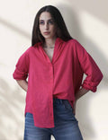 Thrust Relax Fit Street Vibe Cotton Pink Long Sleeve Women Casual Shirt