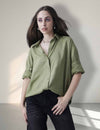 Thrust Relax Fit Street Vibe Cotton Olive Long Sleeve Women Casual Shirt