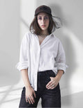 Thrust Relax Fit Street Vibe Cotton White Long Sleeve Women Casual Shirt