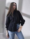 Women Relax fit premium cotton dobby self structured black casual shirt
