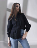 Women Relax fit premium cotton dobby self structured black casual shirt