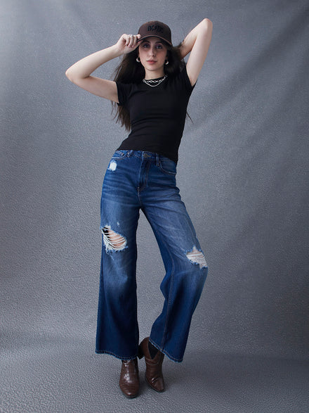 Women Premium Cotton Stretch Slim Fit Black T Shirt
