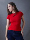Women Premium Cotton Stretch Slim Fit Red T Shirt