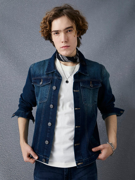 Men Regular Fit Premium Dark Indigo Trucker Jacket