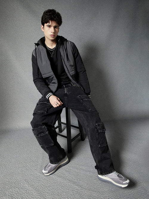 Men Regular Fit Solid Grey Hoodie Jacket