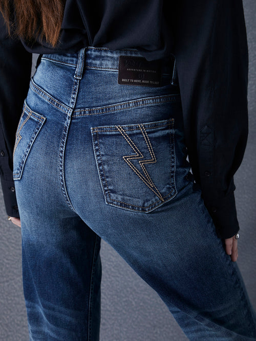 Women Premium Ultra High Waist Classic Straight Fit Cotton Stretch Indigo Jeans