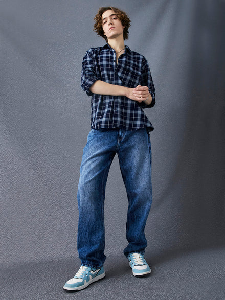 Men Straight Fit Heavy Washed Cotton Indigo Jeans