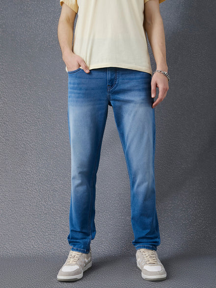 Men Premium High Stretch Light Indigo Slim Fit Blue Jeans