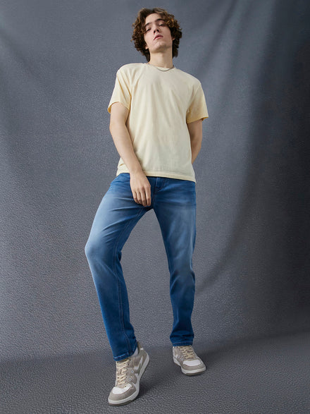 Men Premium High Stretch Light Indigo Slim Fit Blue Jeans