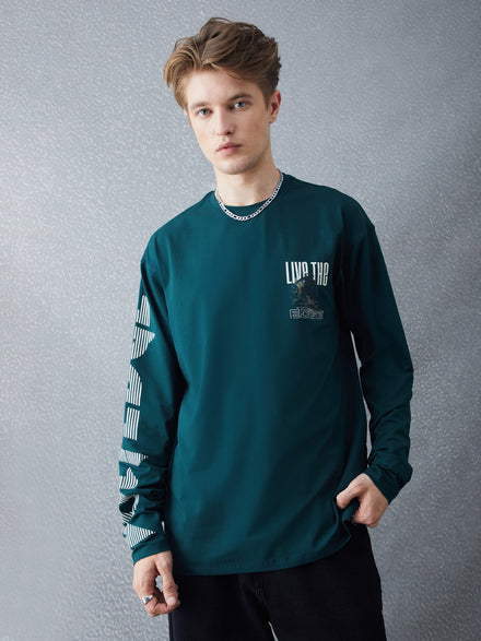 Voltedge Men Graphics Cotton Relaxed Fit Full Sleave T-Shirt