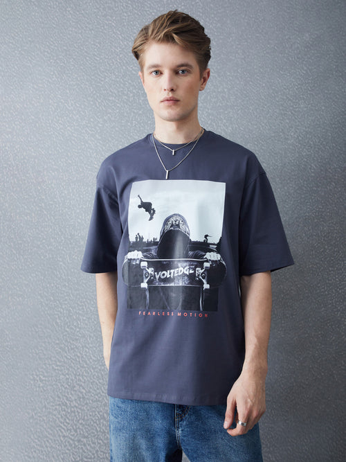 Voltedge Men Graphics Cotton Oversize Half Sleev T-Shirt