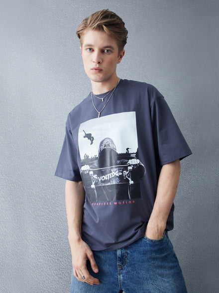 Voltedge Men Graphics Cotton Oversize Half Sleev T-Shirt