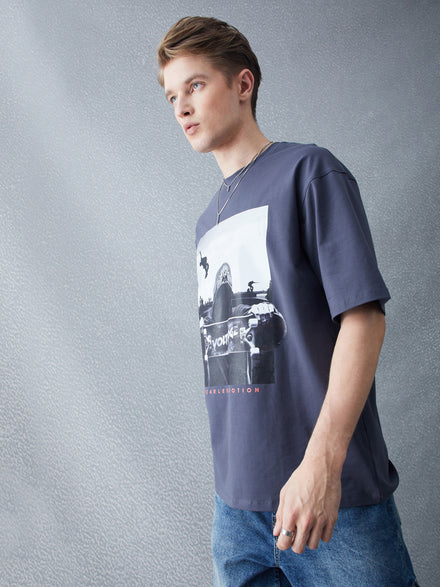 Voltedge Men Graphics Cotton Oversize Half Sleev T-Shirt