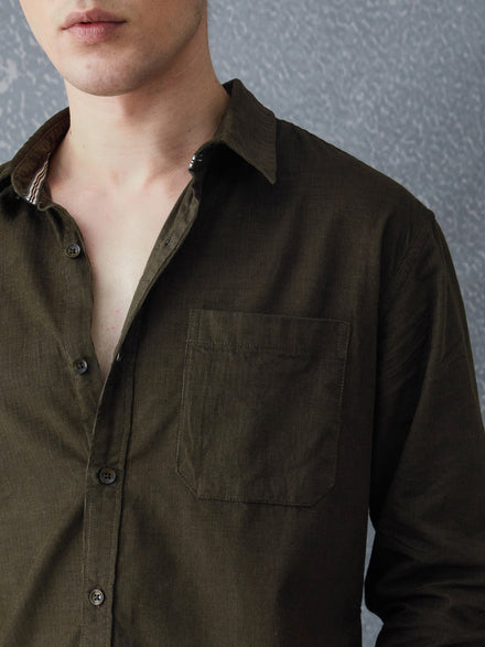 Voltedge Men Solid Cotton Relaxed Fit Full Sleeve Shirt