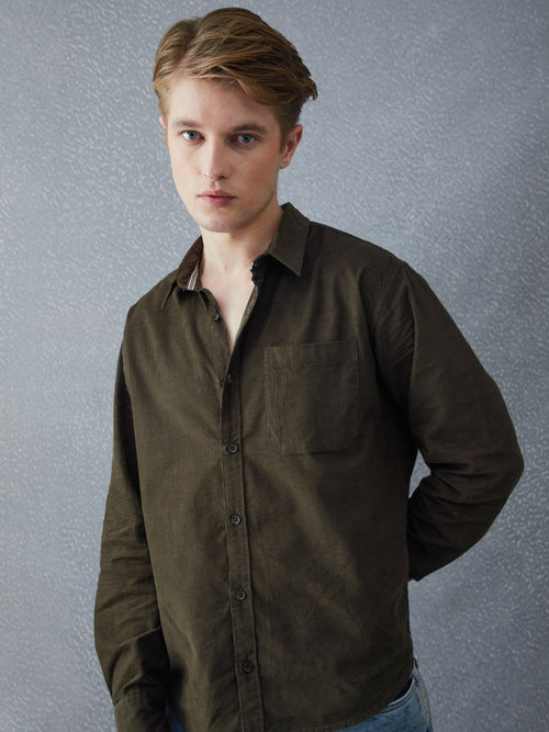 Voltedge Men Solid Cotton Relaxed Fit Full Sleeve Shirt