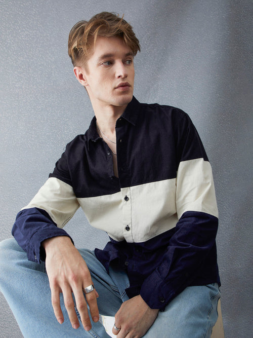 Voltedge Men Color Block Cotton Relaxed Fit Full Sleave Shirt