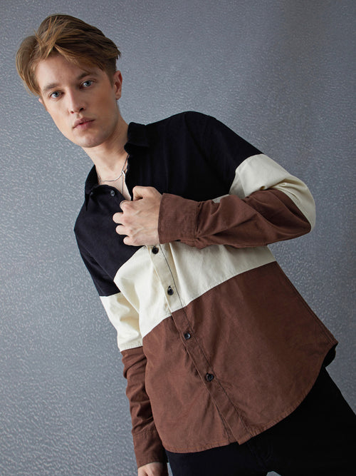 Voltedge Men Color Block Cotton Relaxed Fit Full Sleeve Shirt