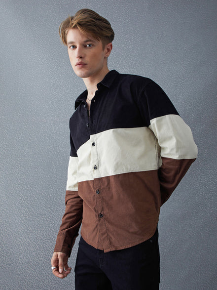 Voltedge Men Color Block Cotton Relaxed Fit Full Sleeve Shirt