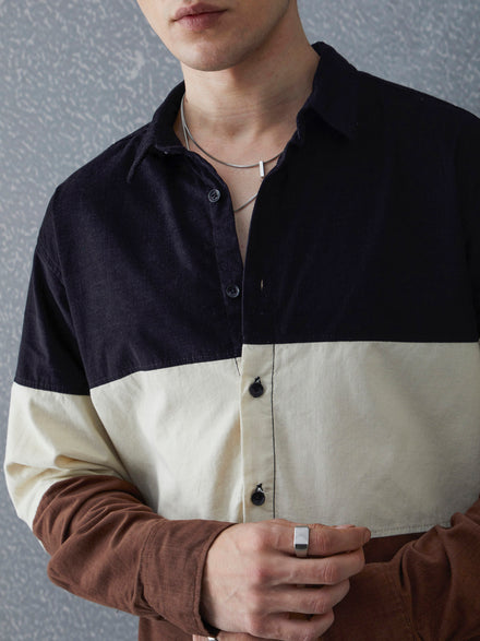 Voltedge Men Color Block Cotton Relaxed Fit Full Sleeve Shirt