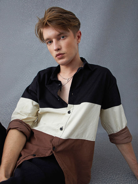 Voltedge Men Color Block Cotton Relaxed Fit Full Sleeve Shirt