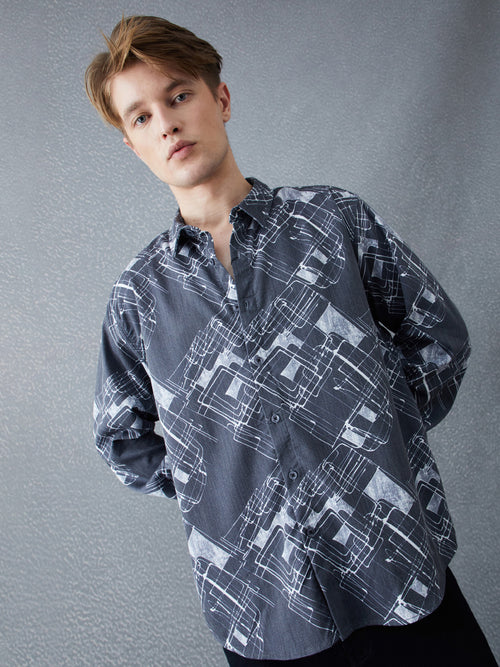 Voltedge Men Printed Cotton Relaxed Fit Full Sleeve Shirt
