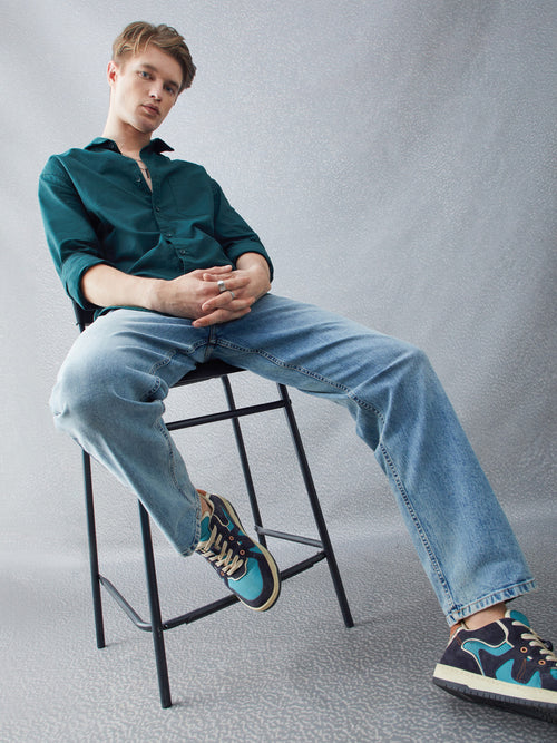 Voltedge Men Solid Cotton Relaxed Fit Full Sleeve Shirt