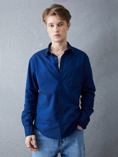 Voltedge Men Solid Cotton Relaxed Fit Full Sleeve Shirt