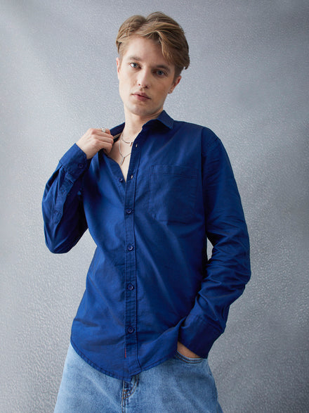 Voltedge Men Solid Cotton Relaxed Fit Full Sleeve Shirt