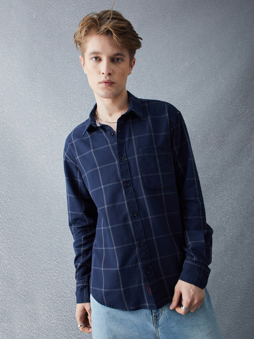 Voltedge Men Checked Cotton Relaxed Fit Full Sleeve Shirt