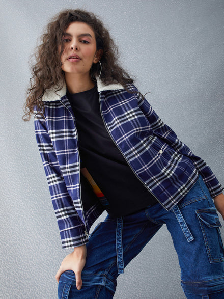 Voltedge Women Checked Cotton Regular Fit Full Sleave jacket