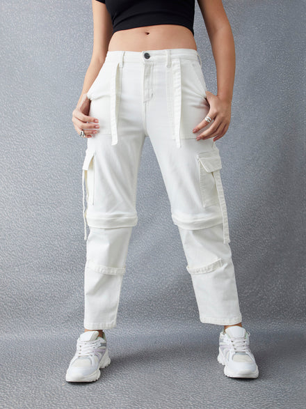 Voltedge Women Solid Cotton Loose Fit Detachable Jeans