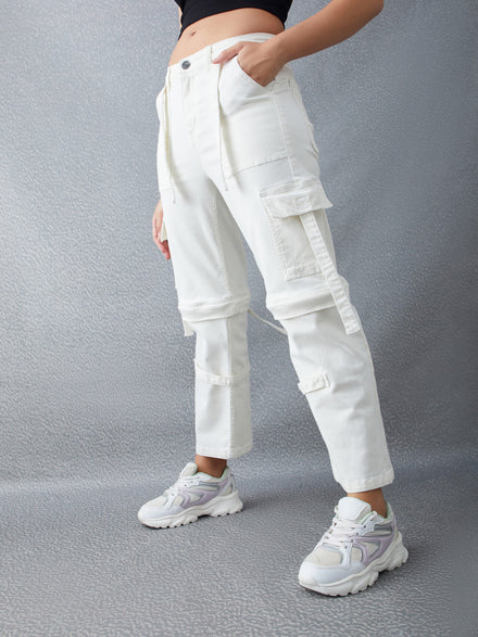Voltedge Women Solid Cotton Loose Fit Detachable Jeans
