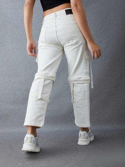 Voltedge Women Solid Cotton Loose Fit Detachable Jeans