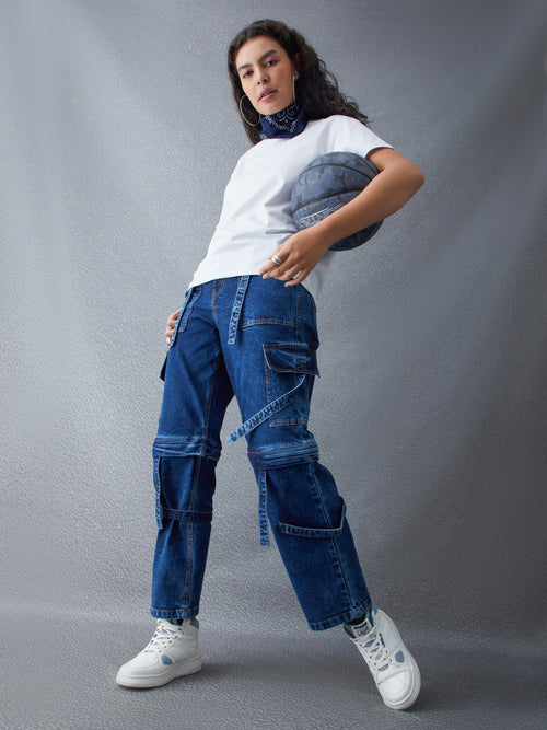 Voltedge Women Solid Cotton Loose Fit Detachable  Jeans