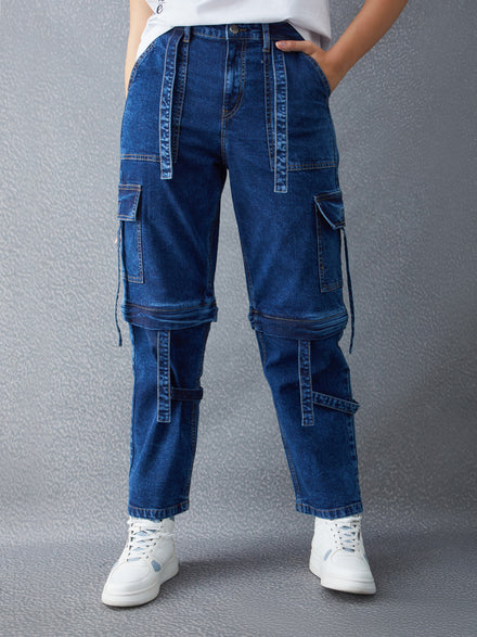 Voltedge Women Solid Cotton Loose Fit Detachable  Jeans