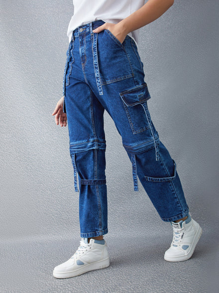 Voltedge Women Solid Cotton Loose Fit Detachable  Jeans