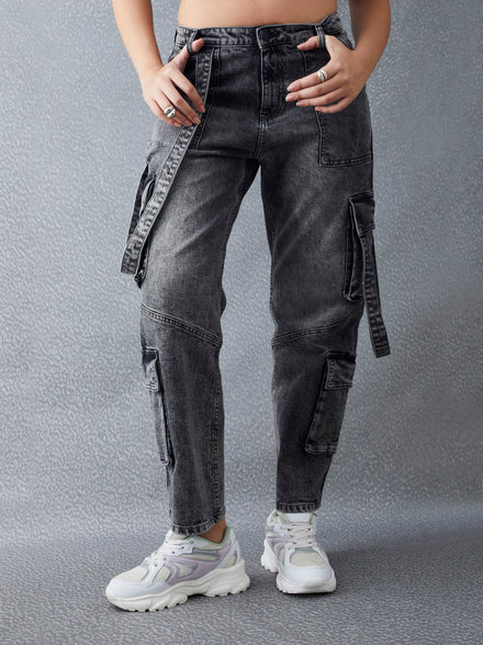 Voltedge Women Solid Cotton 90s Baggy Fit  Jeans