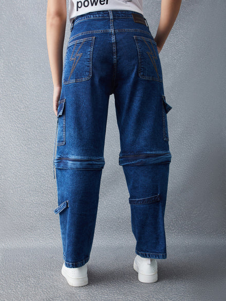 Voltedge Women Solid Cotton Loose Fit Detachable  Jeans
