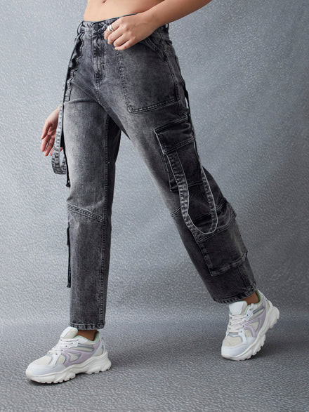 Voltedge Women Solid Cotton 90s Baggy Fit  Jeans