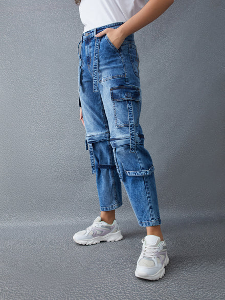 Voltedge Women Solid Cotton Loose Fit Detachable Jeans