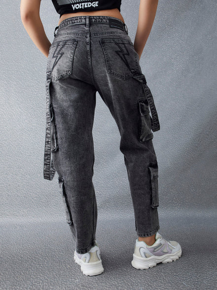 Voltedge Women Solid Cotton 90s Baggy Fit  Jeans