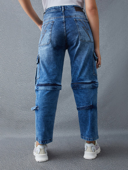 Voltedge Women Solid Cotton Loose Fit Detachable Jeans
