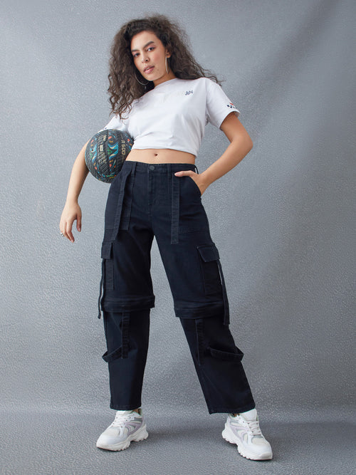 Voltedge Women Solid Cotton Loose Fit Detachable  Jeans