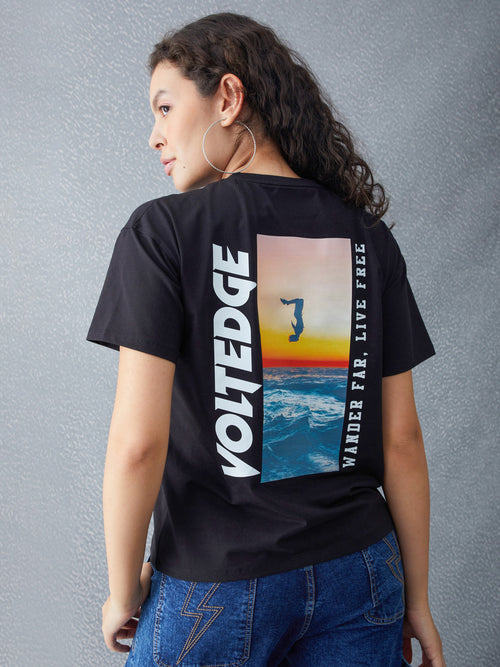 Voltedge Women Graphics Cotton Relaxed Fit Half Sleev T-Shirt